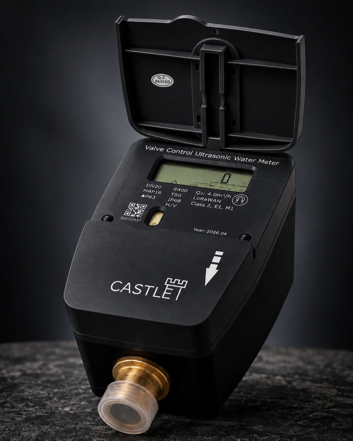 Castle meter with its protective cover open