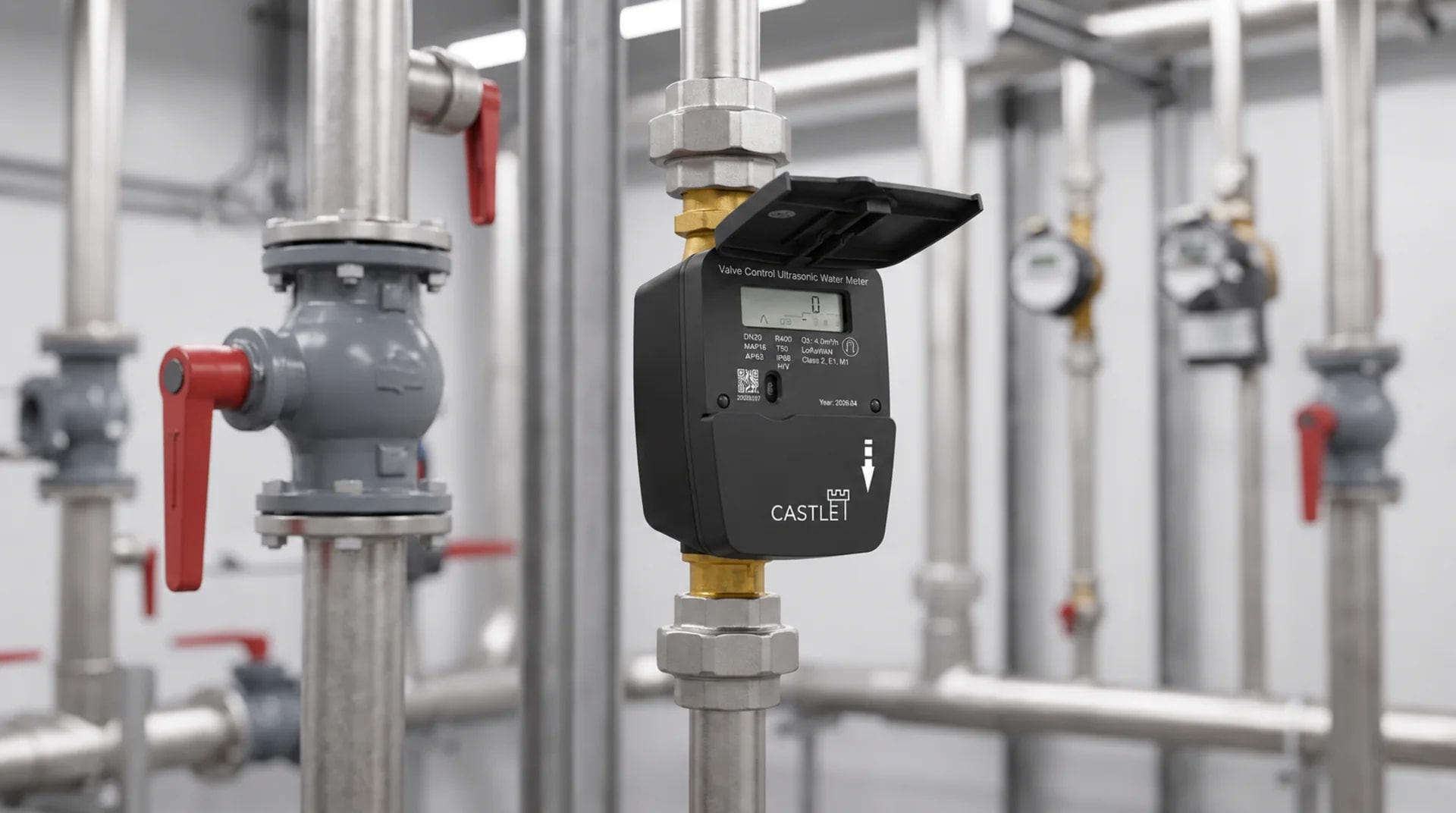 Castle water meter installed in a pipe system