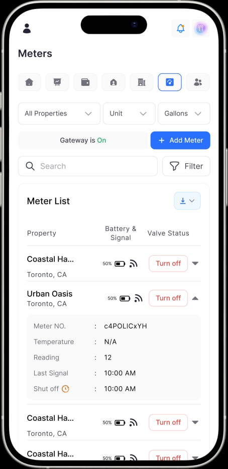 Castle phone app requesting confirmation before turning off a valve